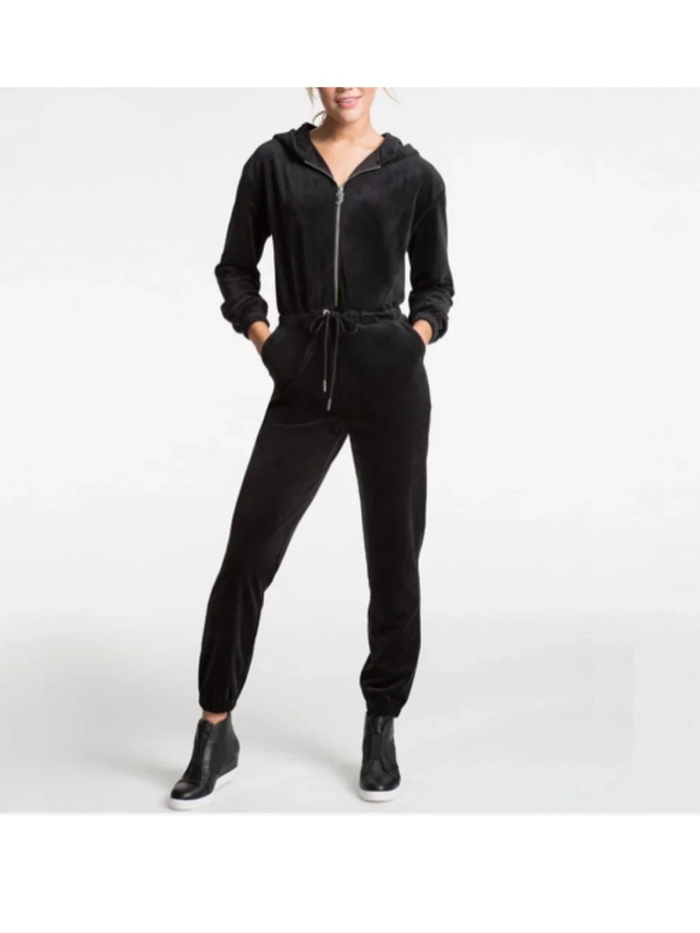 Juicy Couture Black Velour Hoodie Jumpsuit with Logo - Picture 4 of 10